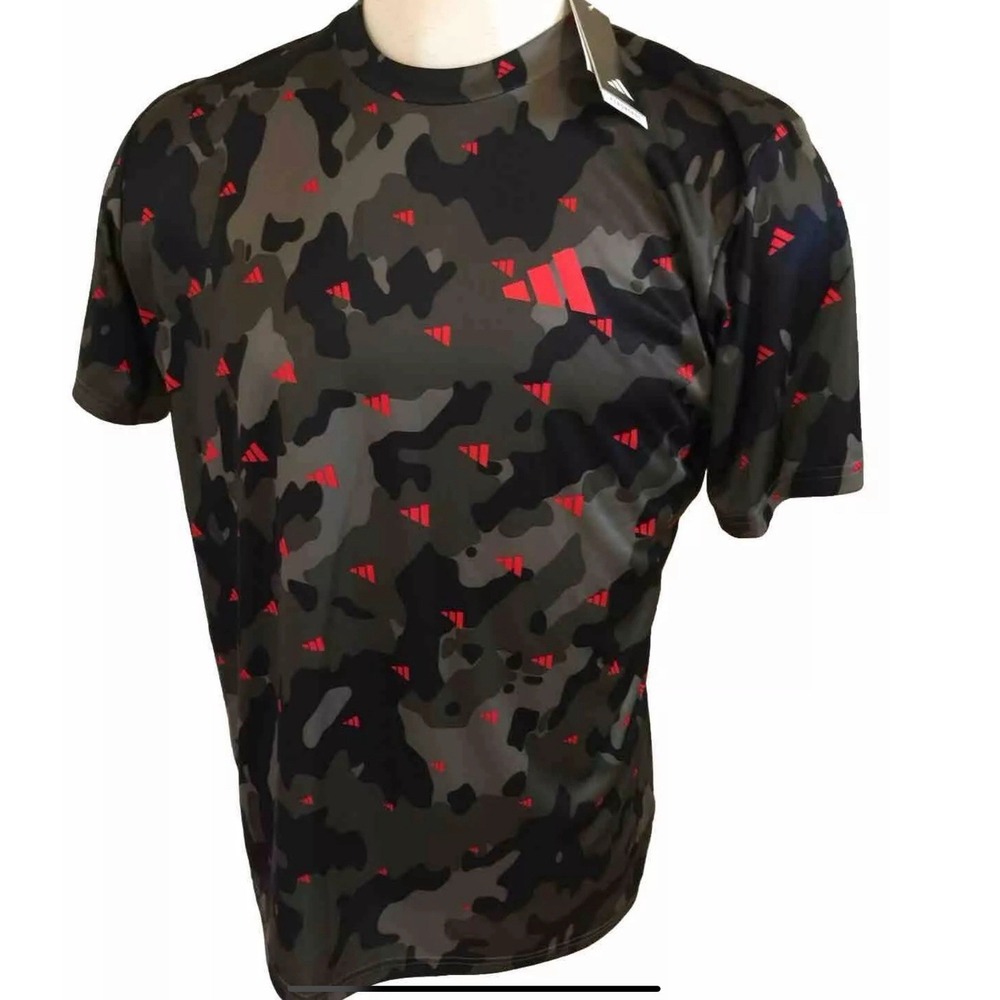 Adidas Men's Small Short Sleeve IB8133 T Shirt Green Black Red Camo Aeroready